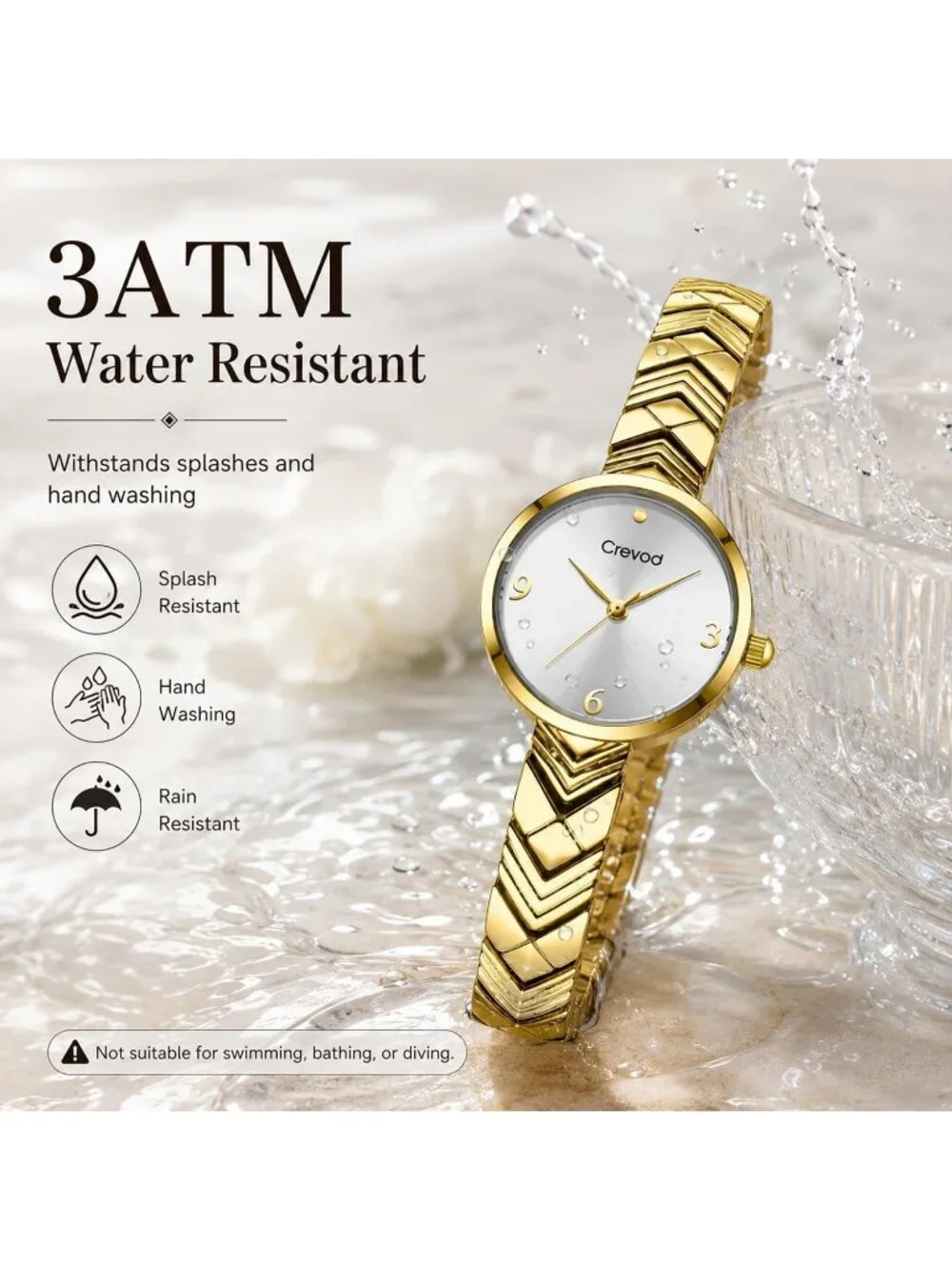 Women's Gold White Round Case Minimalist Luxury Quartz Ladies Dress Wrist Watch